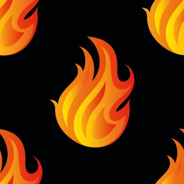Ateş alevleriyle kusursuz bir desen. Tasarım elementi. Vektör illüstrasyonu.