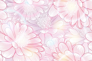Seamless hand-drawing floral background with flower daisies. Vector illustration.