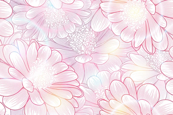 Seamless hand-drawing floral background with flower daisies. Vector illustration.