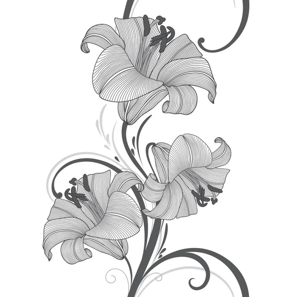 Fondo Floral Dibujo Mano Sin Costuras Con Lirio Flores Ilustración — Vector de stock