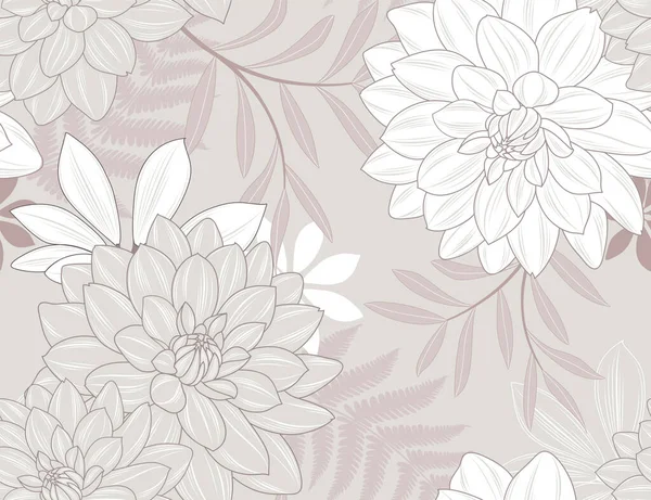 Fond Floral Sans Couture Dessin Main Avec Fleur Dahlia Illustration — Image vectorielle
