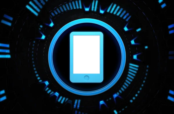 Cellphone blue icon in the technology space — Stock Photo, Image