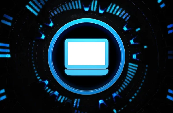 Laptop blue icon in the technology space — Stock Photo, Image