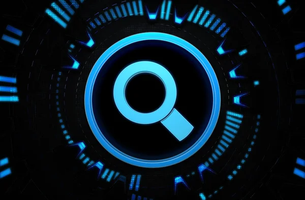 Pesquisa ícone azul no espaço da tecnologia — Fotografia de Stock