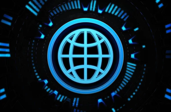 Świat Niebieska ikona w przestrzeni technologii — Zdjęcie stockowe