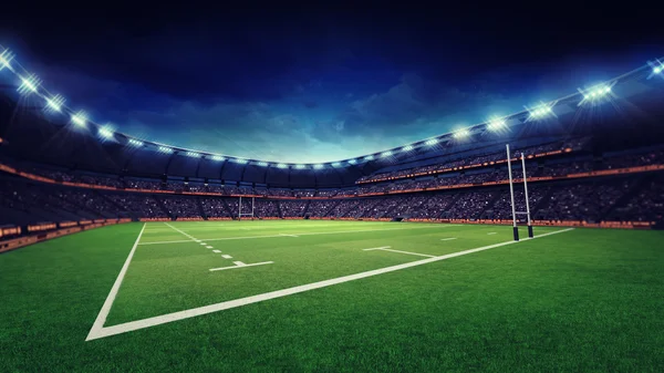 Rugby stadion, a zöld fű játszótér — Stock Fotó