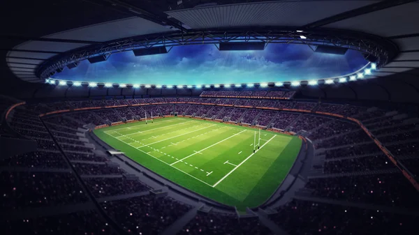 Modern rugby stadium with fans under roof — Stock Photo, Image