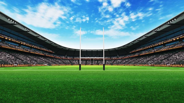 Rugby estádio edifício com grama verde à luz do dia — Fotografia de Stock