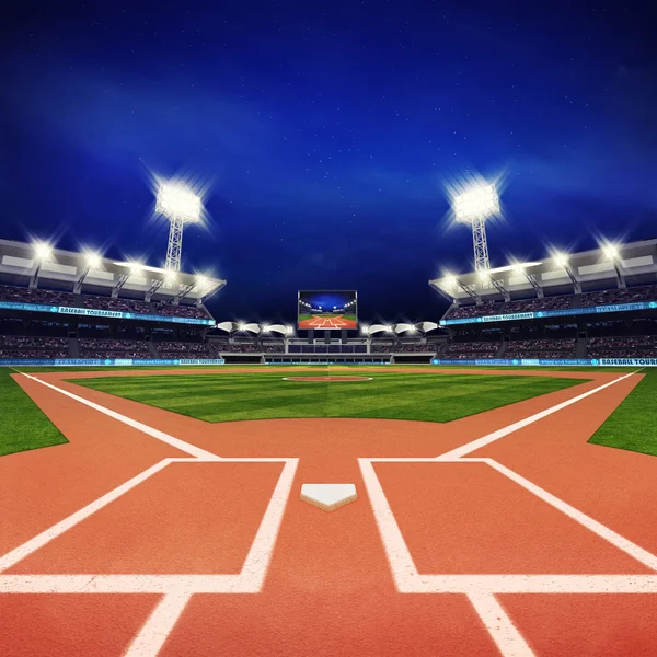 Modern baseball stadium with fans and green grass — Stock Photo, Image