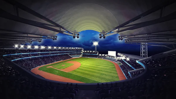 Estádio de beisebol sob vista para o telhado com espectadores — Fotografia de Stock