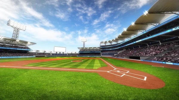 Бейсбольный стадион с фанатами в солнечную погоду — стоковое фото