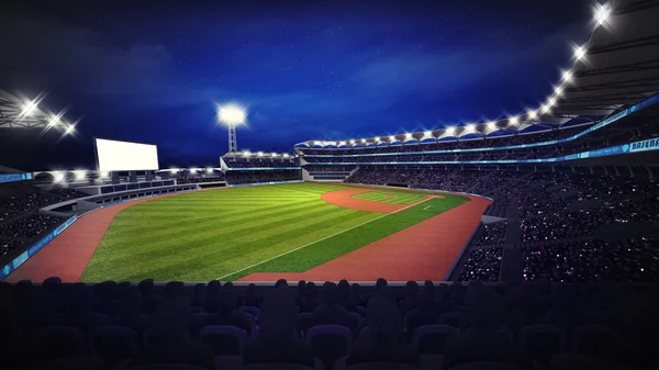 Estadio de béisbol moderno con ventiladores en vista de esquina — Foto de Stock