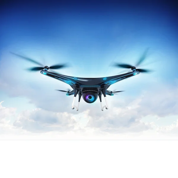 青い空を背景に飛行中の近代的なカメラ ドローン — ストック写真