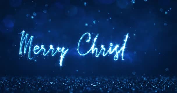 God Jul Handskriven Text Med Blå Glittrande Partiklar Julpremiär Animation — Stockvideo