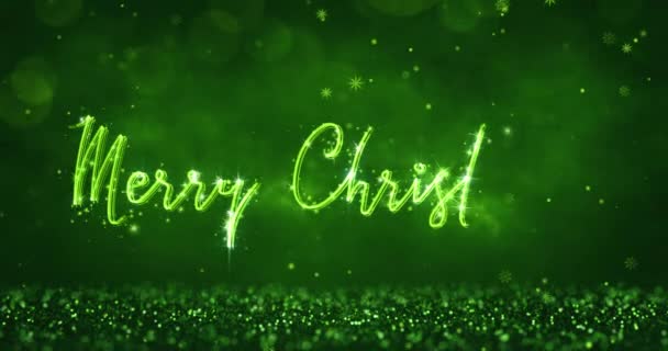 Feliz Navidad Texto Manuscrito Con Partículas Brillantes Verdes Animación Apertura — Vídeo de stock