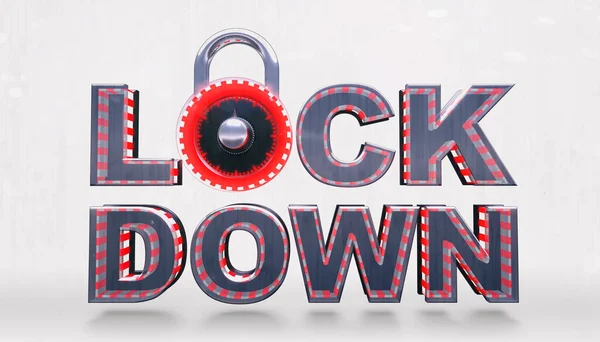 Red Lockdown Warning Text Padlock White Background Health Protection Restriction — Stock Photo, Image