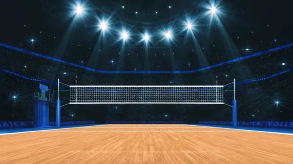 Sport Arena Interior Professional Volleyball Court Crowd Fans Player View — Stock Photo, Image