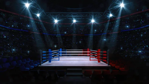 Boxing Fight Ring Interior Upper View Sport Arena Fans Shining — Stock Photo, Image