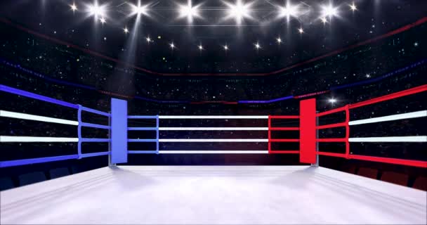 Ring Boxeo Animación Arena Deportiva Con Ventiladores Proyectores Brillantes Looped — Vídeo de stock