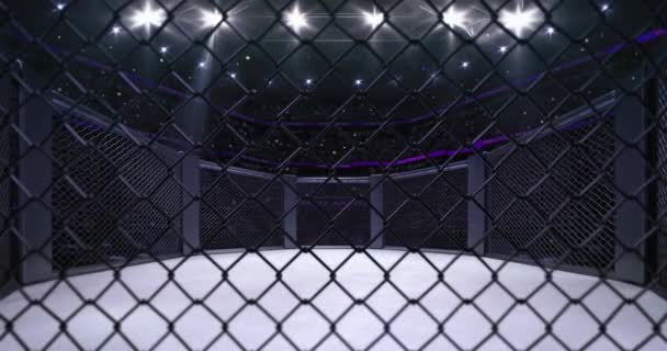 Empty Fighting Cage Chain Link Fence Animation Sport Arena Fans — Stock Video
