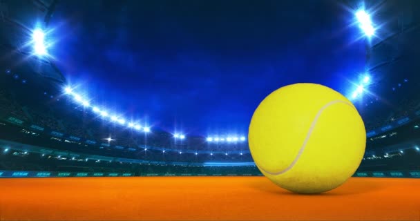 Modern Tennis Arena Shining Lights Ball Motion Clay Court Professional — Stock Video