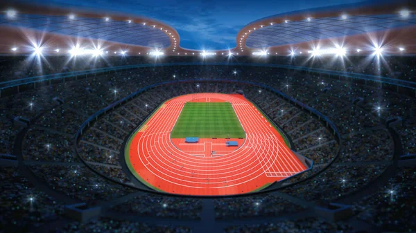 Magnífico Estadio Deportivo Lleno Aficionados Vista Frontal Tribuna Superior Ilustración —  Fotos de Stock
