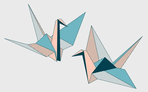 Grues Origami Illustration Vectorielle Illustration Deux Oiseaux Abstraits Animal Symbolique — Image vectorielle