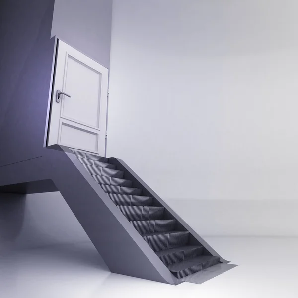 Escalator stairs with closed door in conceptual space — Stock Photo, Image