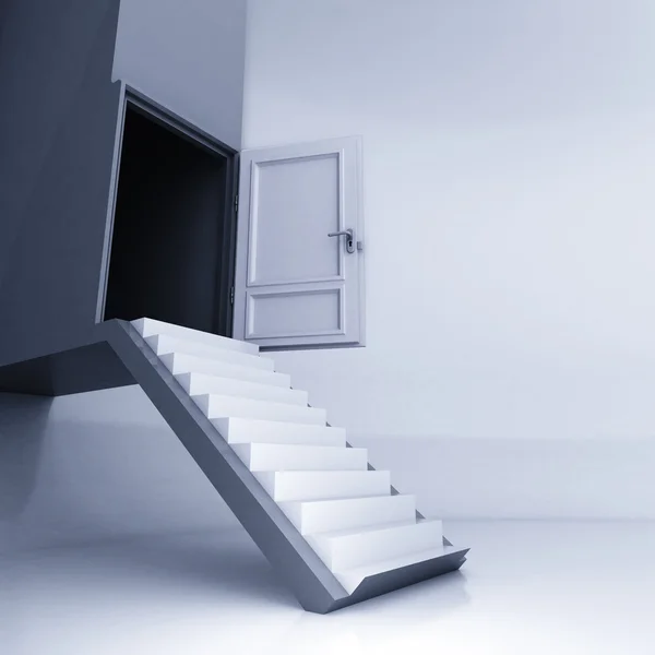 Straight stairway to open door in conceptual space — Stock Photo, Image