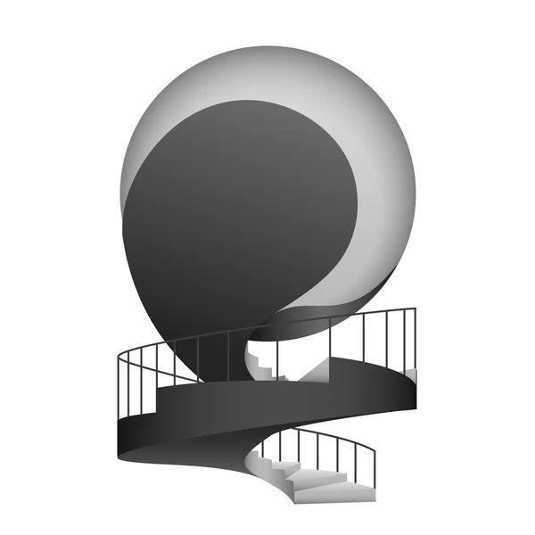 Escalier circulaire noir et blanc avec balustrade — Image vectorielle