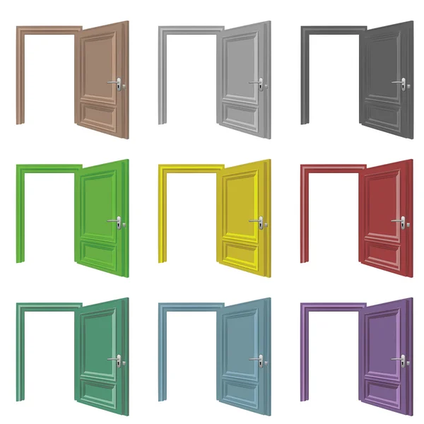 Porta isolada aberta desenho conjunto de cores — Vetor de Stock