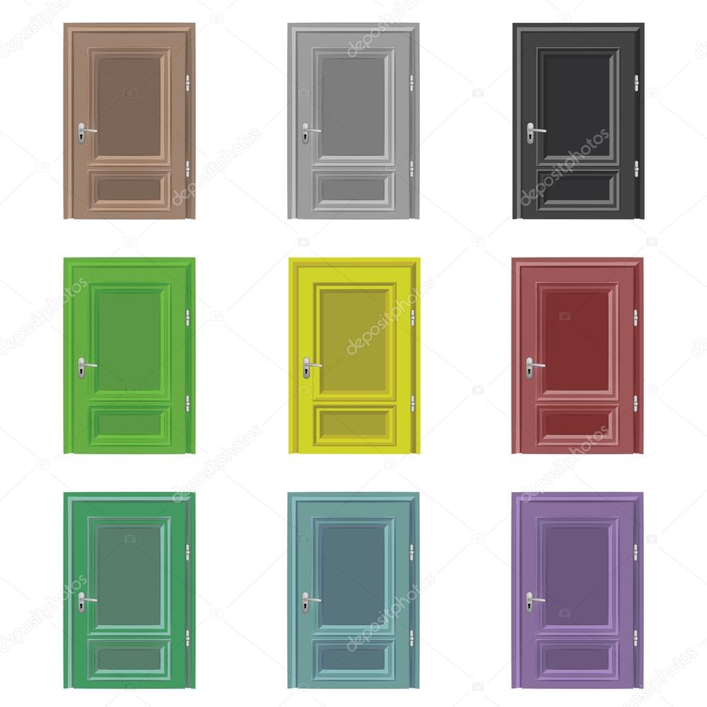 isolated closed door drawing color set vector