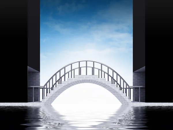 Bridge arch scene over water with sky — Stock Photo, Image