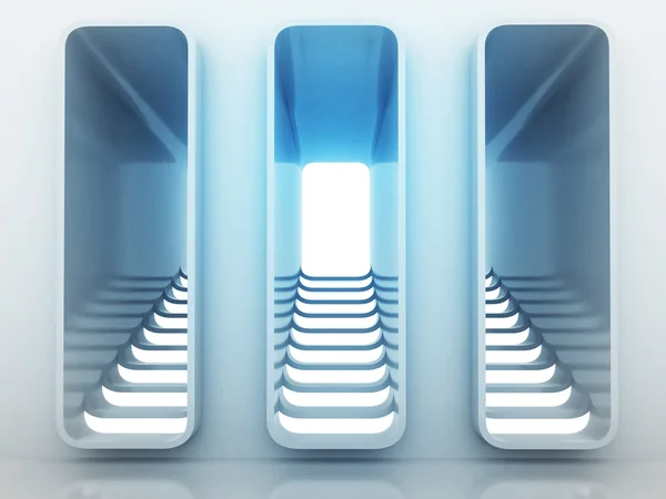 Three staircase way choice in blue light design — Stock Photo, Image