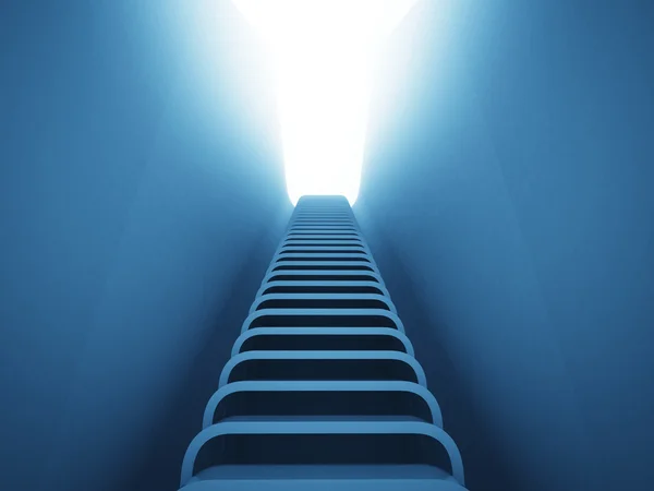Escada escada escada para cima perspectiva em luz azul — Fotografia de Stock