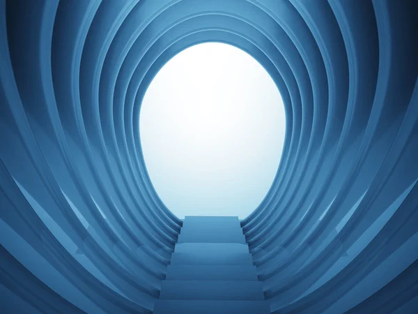 Staircase down in oval construction in blue light — Stock Photo, Image
