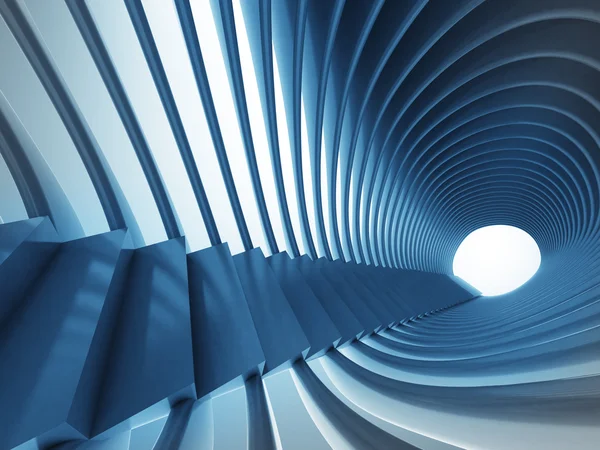 Escalera de túnel azul con construcción futurista alrededor —  Fotos de Stock