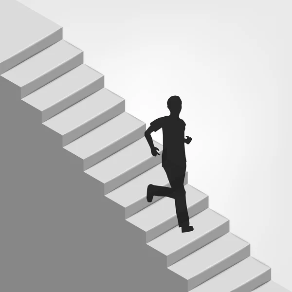 Hombre corriendo por la escalera diagonal — Vector de stock