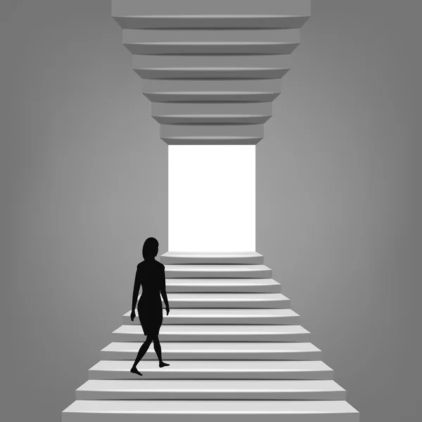 Woman walking up on staircase up and down concept — Stock Vector