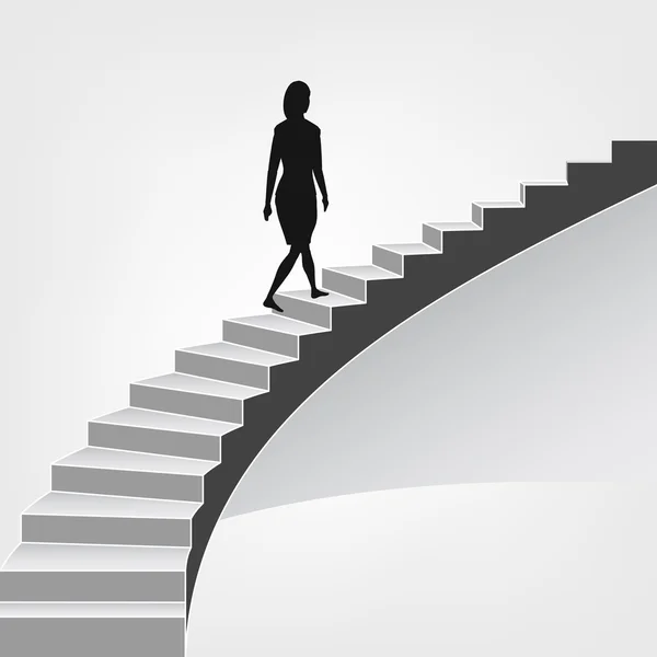 Woman walking up on spiral staircase — Stock Vector