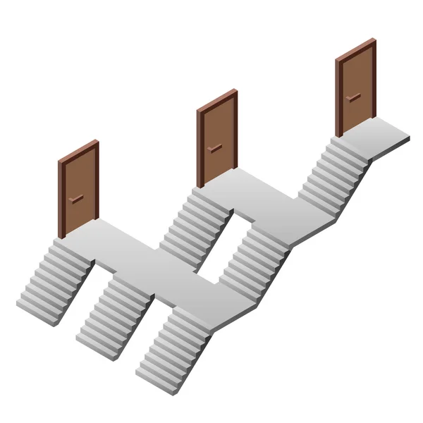 Pyramidal staircase way with three doors exits — Stock Vector