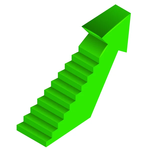 Freccia verde verso l'alto con scala sul lato — Vettoriale Stock