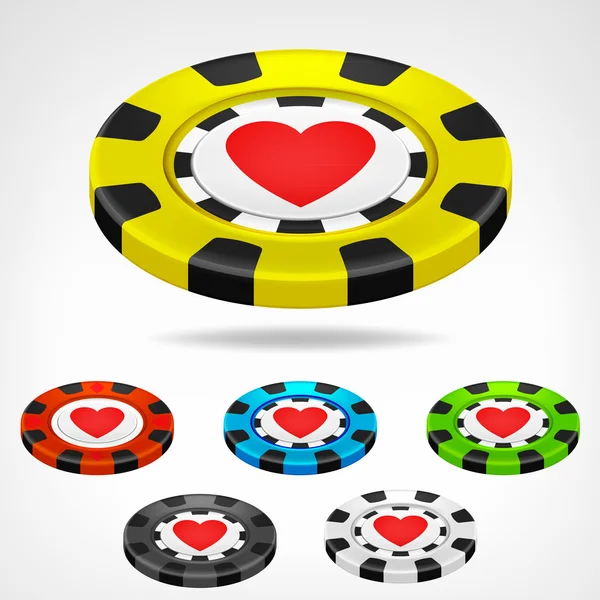 Corazón poker chip isométrico conjunto 3D objeto aislado — Archivo Imágenes Vectoriales