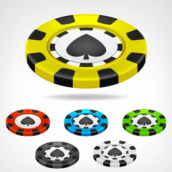 Spades poker chip isometric set 3D object isolated — Stock Vector