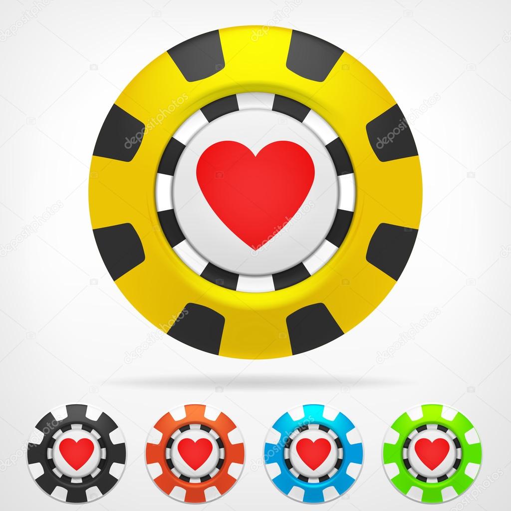 heart poker chip set 3D object isolated