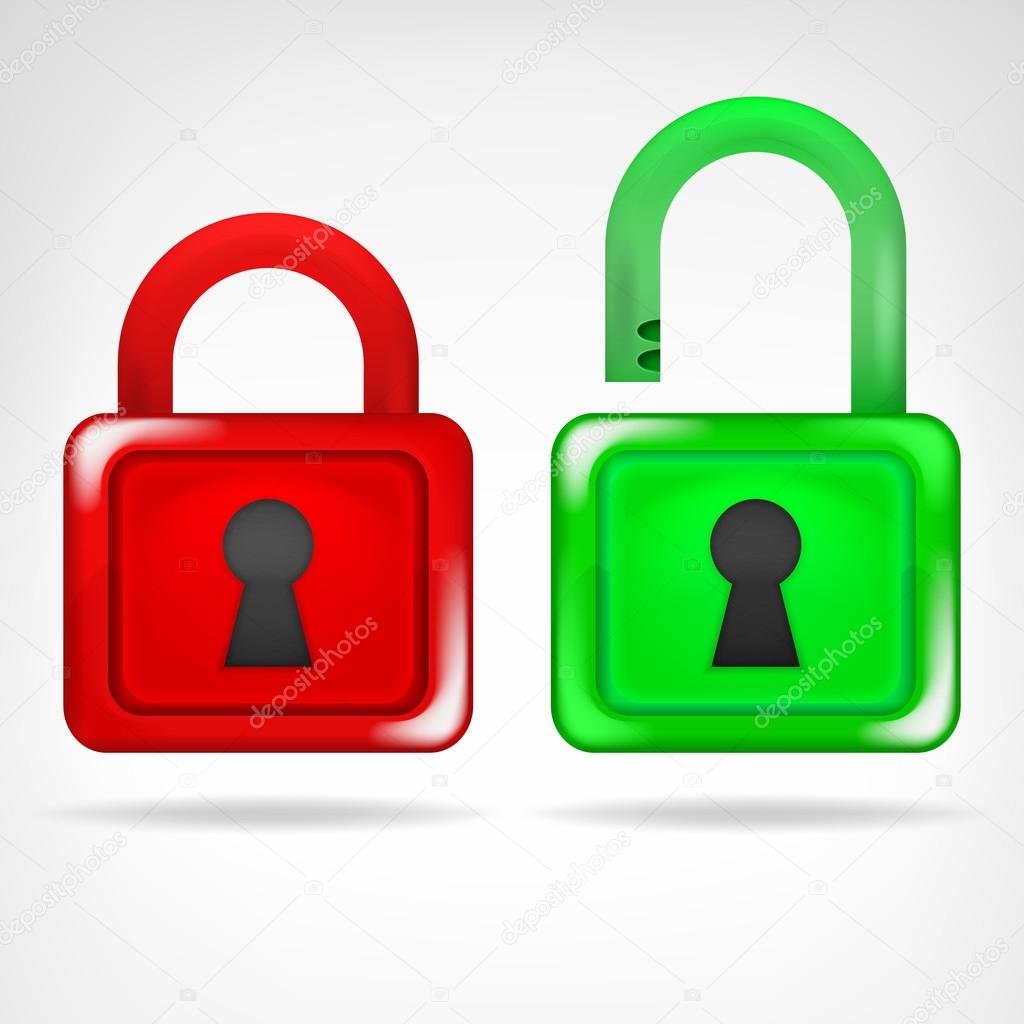 red green padlock object design isolated