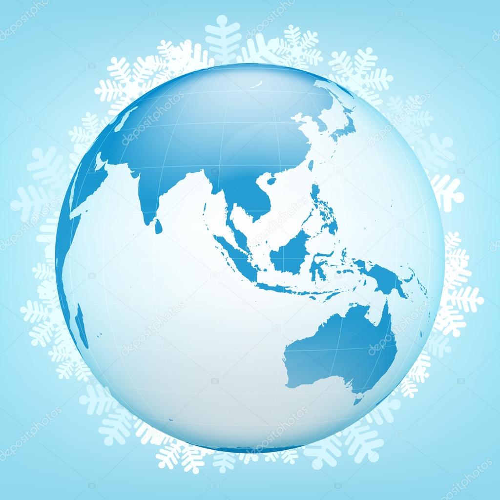 Asia globe view in winter season vector