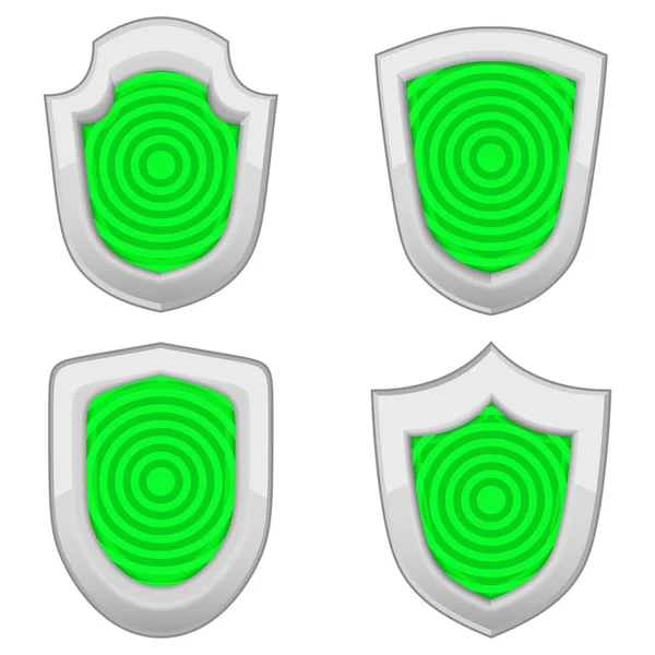 Green shields set with stripes — Stock Vector