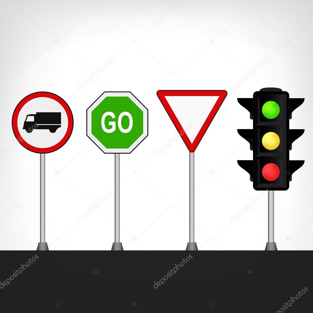 Traffic signs set with semaphore