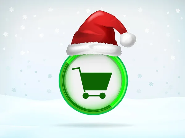Einkaufswagen-Symbol mit Weihnachtsmütze bedeckt — Stockvektor